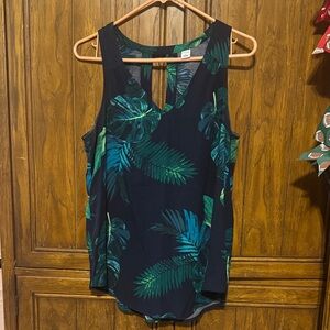 Old Navy Navy Blue Tropical Leaf Tank Top
